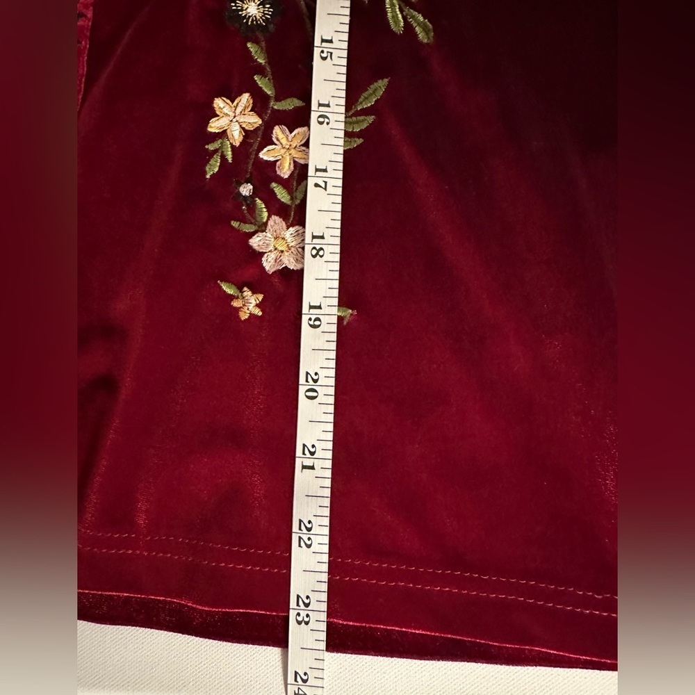Parory Red Velvet Embroidered Open Front Cardigan Jacket Size 10 M Floral - Picture 12 of 13